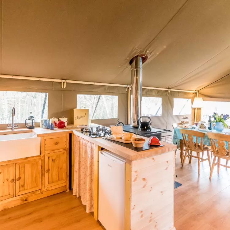 Shillingridge Glamping Safari Tent Lodge Kitchen Table Dining